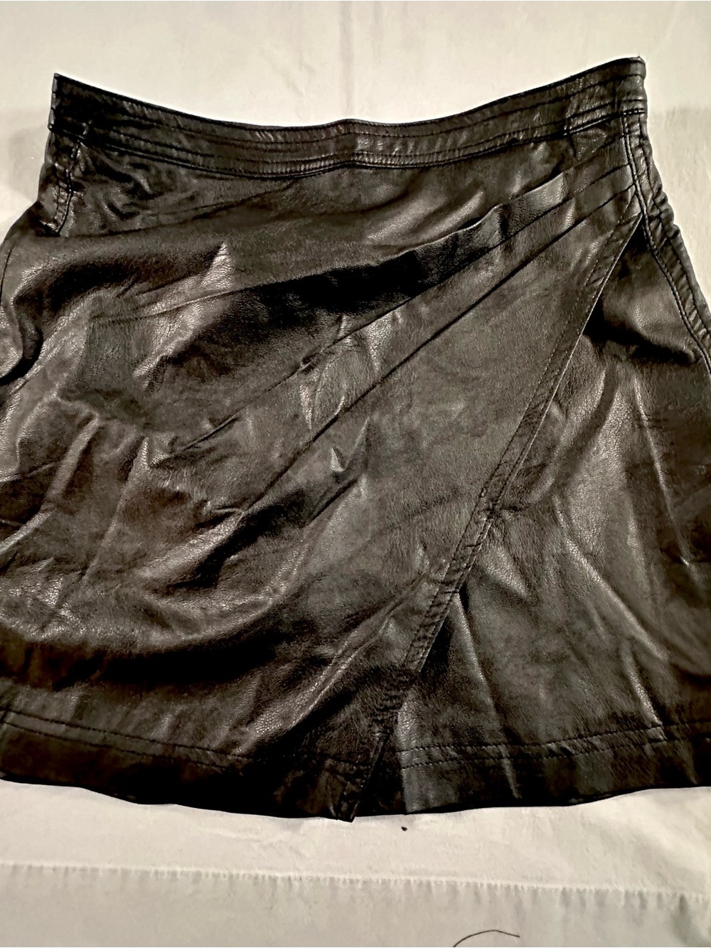 Black Faux Leather Mini Skirt with Draped Panel Detail